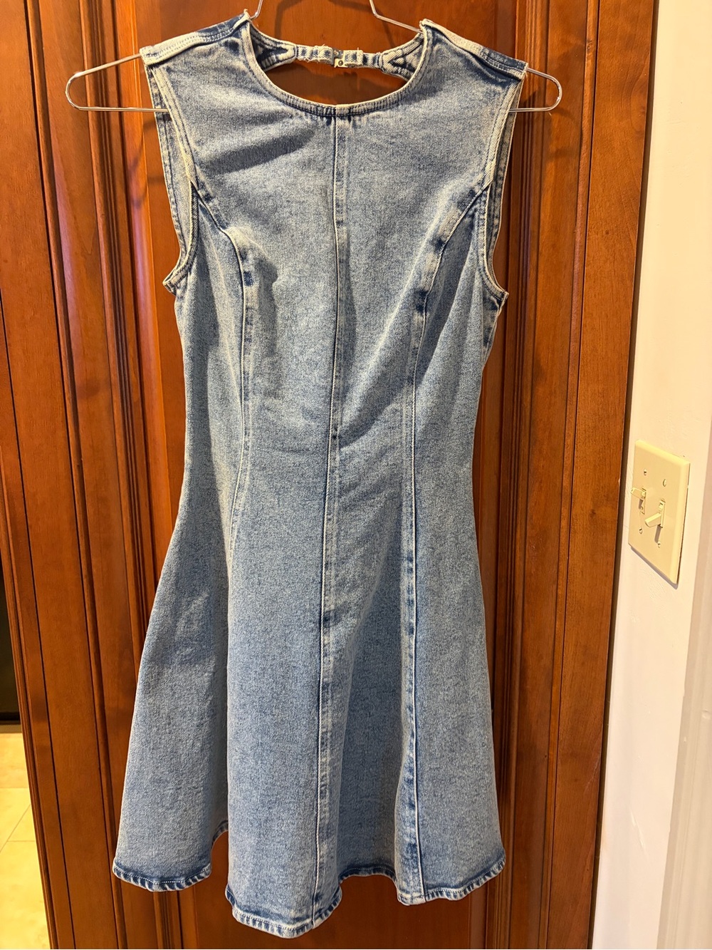 Sleeveless Light Wash Denim Mini Dress